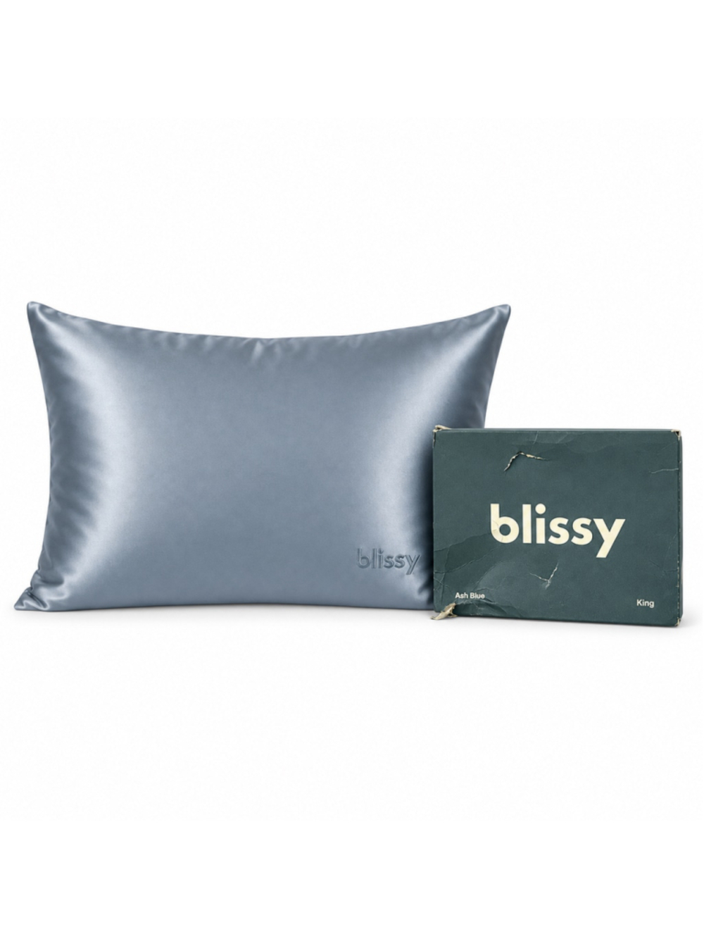 Blissy Ash Blue King 100% Mulberry Silk Pillowcase NIB